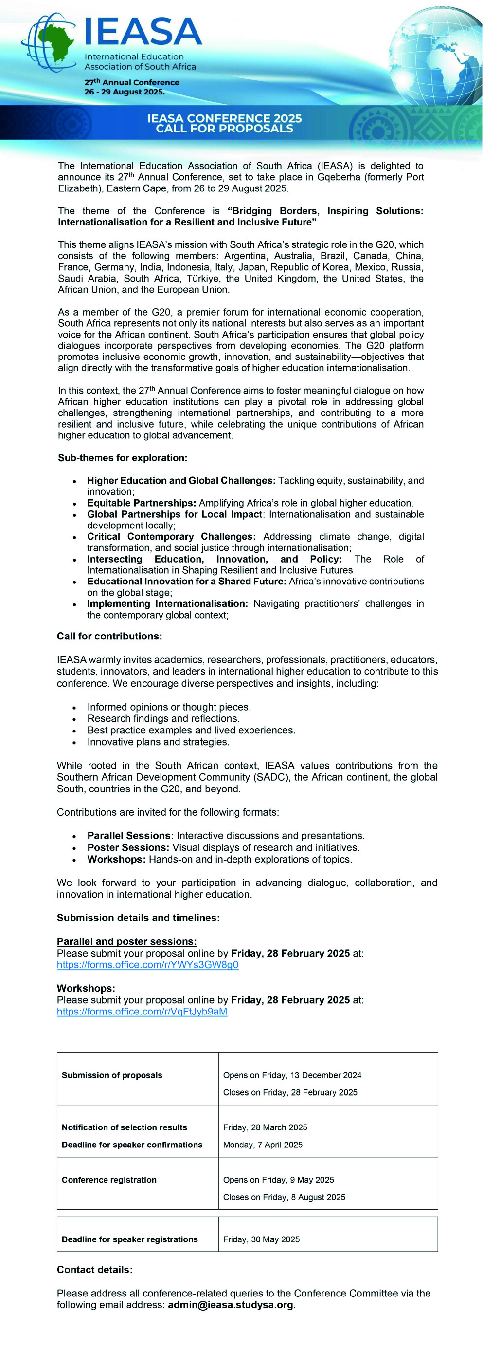 2025 IEASA Call for Proposals